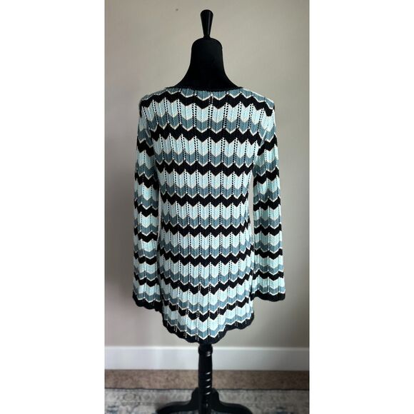 Vintage MKM Women's Chevron Knit Long Sleeve Mid Length Cardigan Sweater Size L - Picture 6 of 8